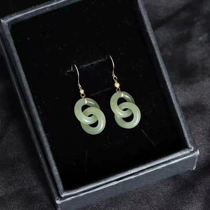 925 Silver Hetian Jade Interlocking Hoop Earrings – Classic Chinese Style, Gold - Plated Accents - STAR8S