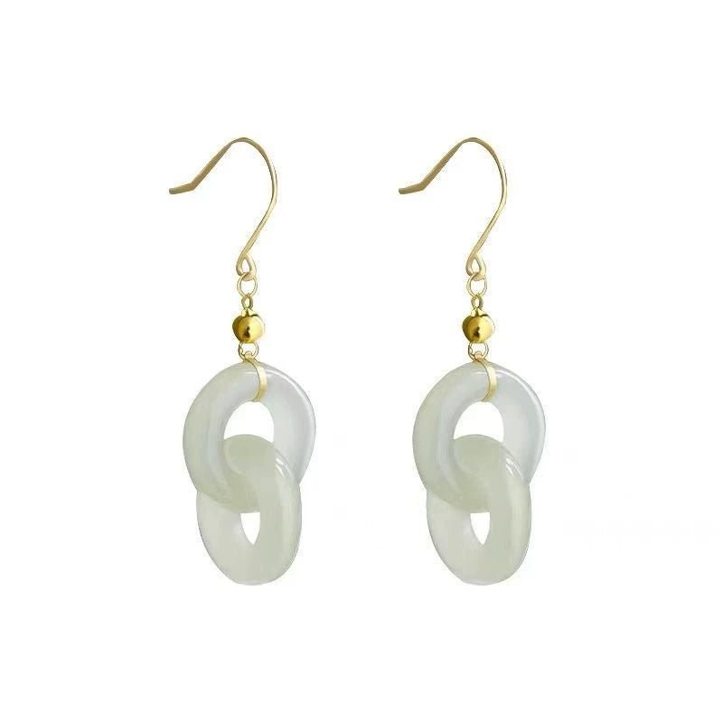 925 silver hetian jade interlocking hoop earrings – classic chinese style, gold - plated accents - star8s