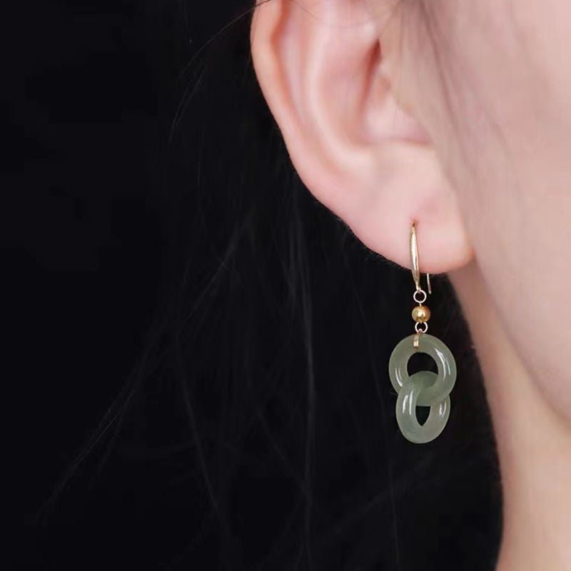 925 silver hetian jade interlocking hoop earrings – classic chinese style, gold - plated accents - star8s