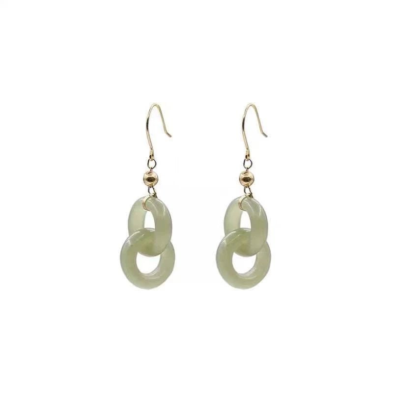 925 silver hetian jade interlocking hoop earrings – classic chinese style, gold - plated accents - star8s