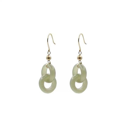 925 Silver Hetian Jade Interlocking Hoop Earrings – Classic Chinese Style, Gold - Plated Accents - STAR8S