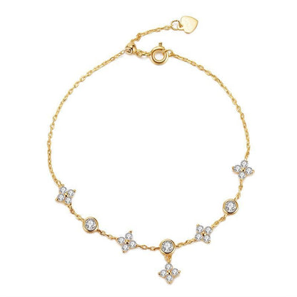 925 Silver Plated 18K Gold Clover Bracelet with Zircon Stones – Elegant, Simple & Luxury Design - STAR8S