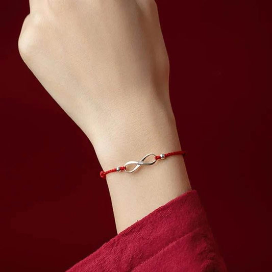 925 Sterling Silver Endless Knot Red String Bracelet/Anklet for Luck - STAR8S