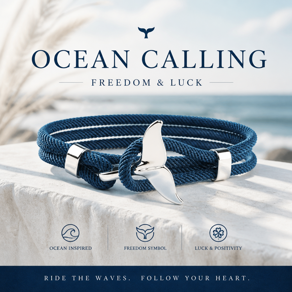 navy whale tail wrap bracelet, electroplated alloy and braided milan cord, adjustable ocean-inspired couple bracelet