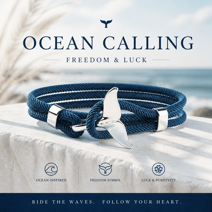 Navy Whale Tail Wrap Bracelet, Electroplated Alloy and Braided Milan Cord, Adjustable Ocean-Inspired Couple Bracelet