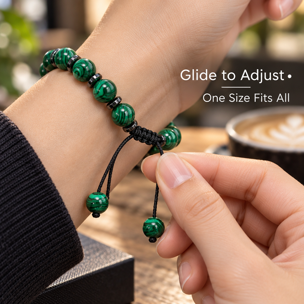 unisex green striped bead adjustable woven cord bracelet