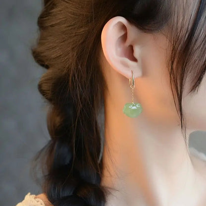 Antique Jade Earrings: Hetian Auspicious Clouds 925 Silver