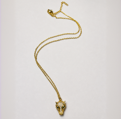 Dainty Sparkling CZ Leopard Head Pendant Necklace for Women Teen Girls Gold Tone Copper Cheetah Clavicle Collarbone Chain Emerald Green Eye Animal Mascot Jewelry Gift