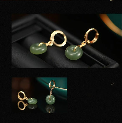 Vintage Hetian Jade Bread Button Earrings
