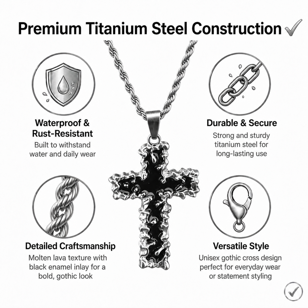 gothic cross necklace for men women liquid metal molten lava cross pendant necklace y2k hip hop punk rock twist rope chain grunge streetwear techwear jewelry gift