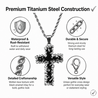 Gothic Cross Necklace for Men Women Liquid Metal Molten Lava Cross Pendant Necklace Y2K Hip Hop Punk Rock Twist Rope Chain Grunge Streetwear Techwear Jewelry Gift