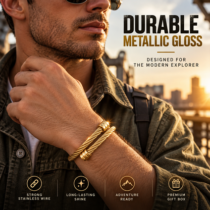 Men's Gold-Tone Stainless Steel Double-Strand Twisted Cable Open Cuff Bracelet
