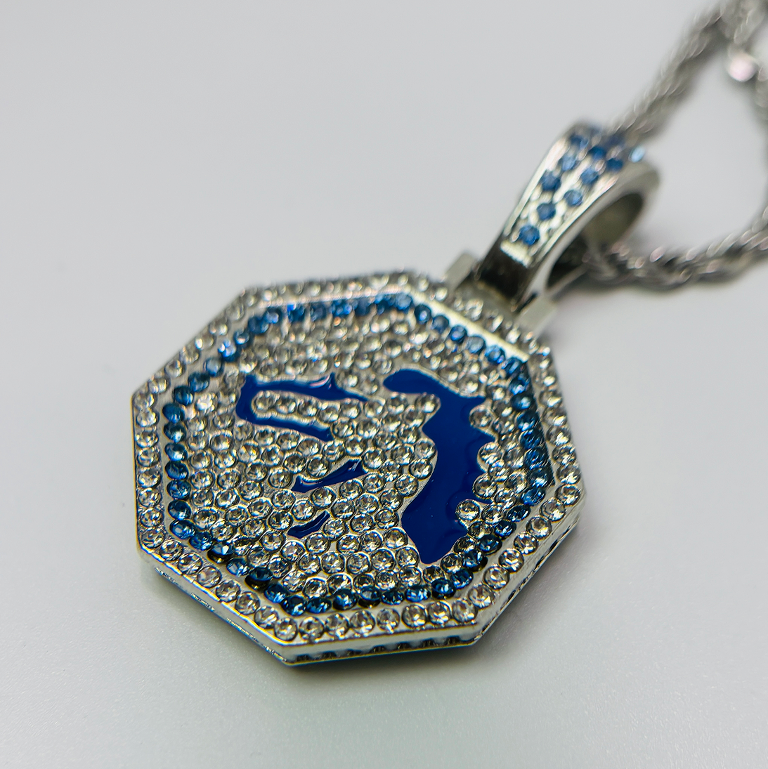 vibrant blue enamel horse head necklace sparkling micro pave cubic zirconia medallion high polish tarnish resistant hypoallergenic twist rope chain edgy street style pendant for men