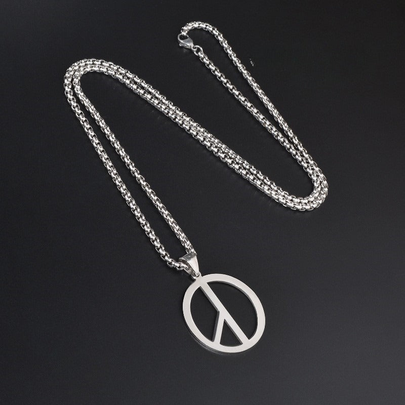 men's peace sign pendant necklace stainless steel box chain hip hop streetwear vintage anti-war symbol charm pendant jewelry gift for men women unisex