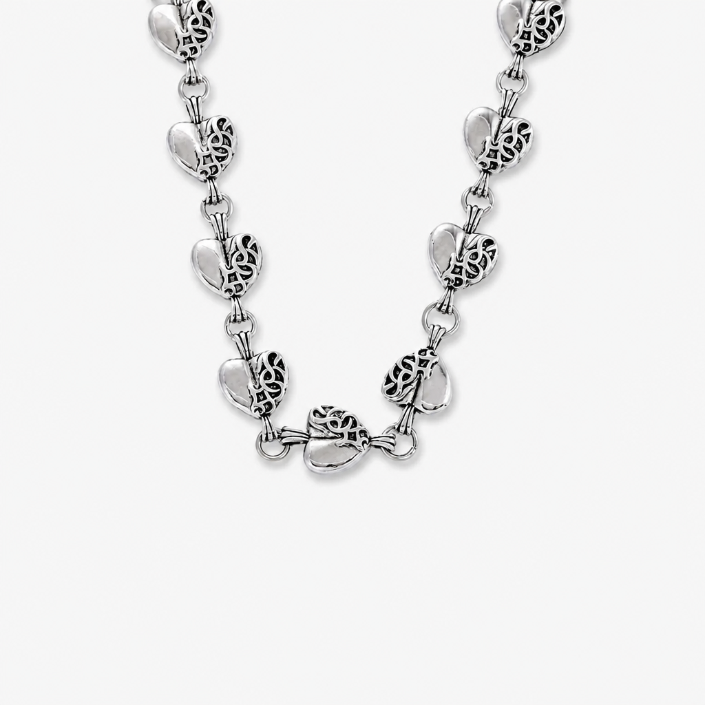 vintage gothic heart link chain necklace for men women antique silver carved hearts choker collar punk streetwear unisex jewelry gift