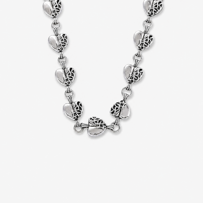 Vintage Gothic Heart Link Chain Necklace for Men Women Antique Silver Carved Hearts Choker Collar Punk Streetwear Unisex Jewelry Gift