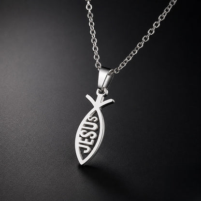 Stainless Steel Jesus Fish Pendant Necklace for Women Men Ichthys Christian Necklace Religious Faith Jewelry Gift Titanium Steel Holy Symbol O-Chain Choker Comfort Fit Silver Tone