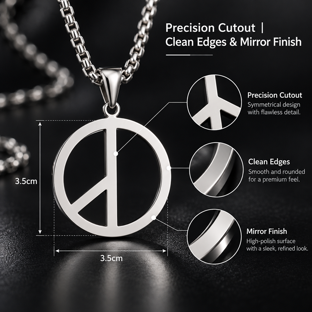 men's peace sign pendant necklace stainless steel box chain hip hop streetwear vintage anti-war symbol charm pendant jewelry gift for men women unisex