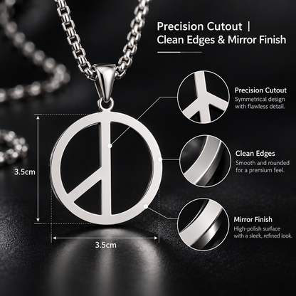 Men's Peace Sign Pendant Necklace Stainless Steel Box Chain Hip Hop Streetwear Vintage Anti-War Symbol Charm Pendant Jewelry Gift for Men Women Unisex