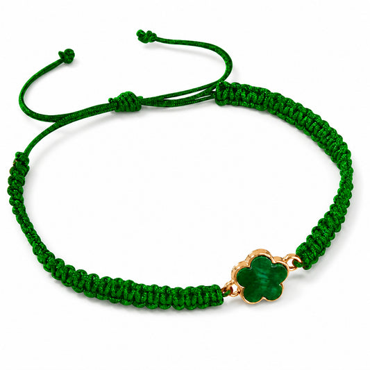 Lucky Five Leaf Clover Wish Bracelet for Women Teen Girls Emerald Green Adjustable Hand Woven String Bracelet Extra Fortune Blessing Jewelry Gift with Card