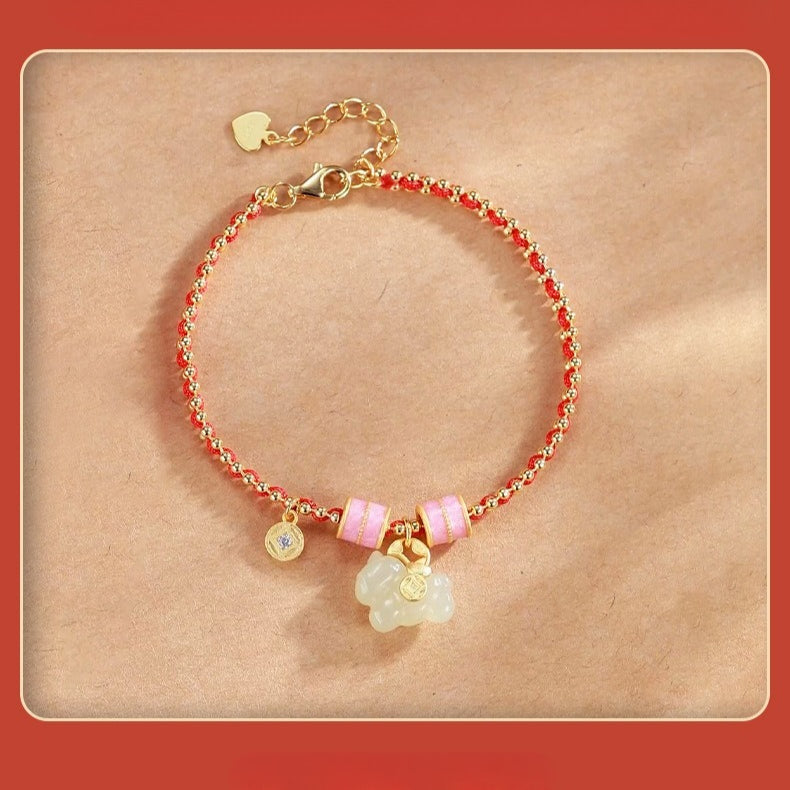 chinese zodiac horse s925 silver jade charm red string  bracelet - star8s