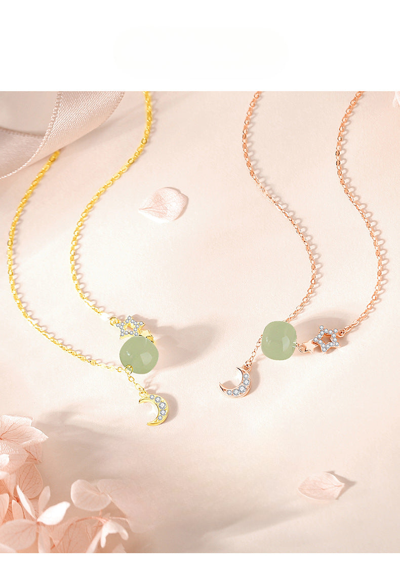 Real Jade Necklace - 925 Silver Star Moon Hetian Collarbone Chain | STAR8S