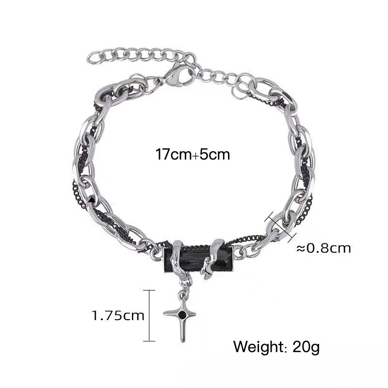 titanium steel black cubic zirconia cross chain bracelet for men women layered cable curb link wristband gothic punk cross charm jewelry eboy egirl y2k aesthetic gift