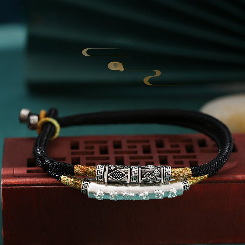999 Pure Silver Six Words Mantra Braided Bracelet Unisex Spiritual - STAR8S