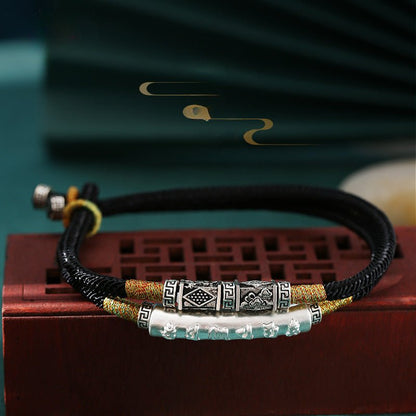 999 Pure Silver Six Words Mantra Braided Bracelet Unisex Spiritual - STAR8S