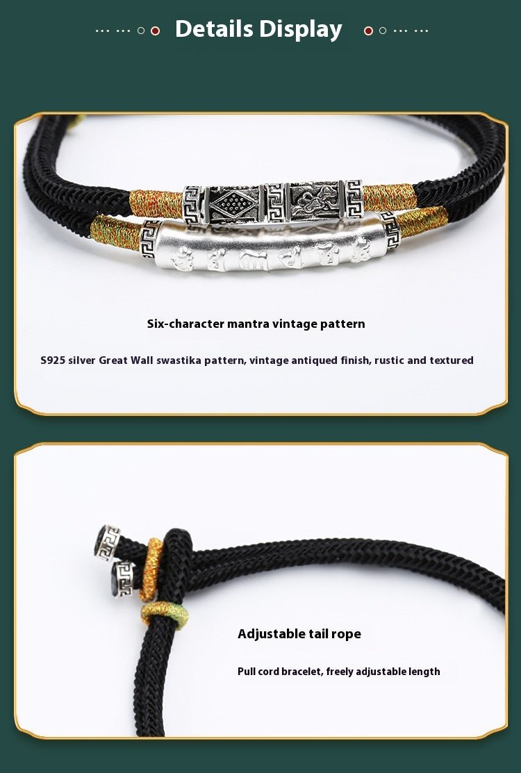 999 Pure Silver Six Words Mantra Braided Bracelet Unisex Spiritual - STAR8S