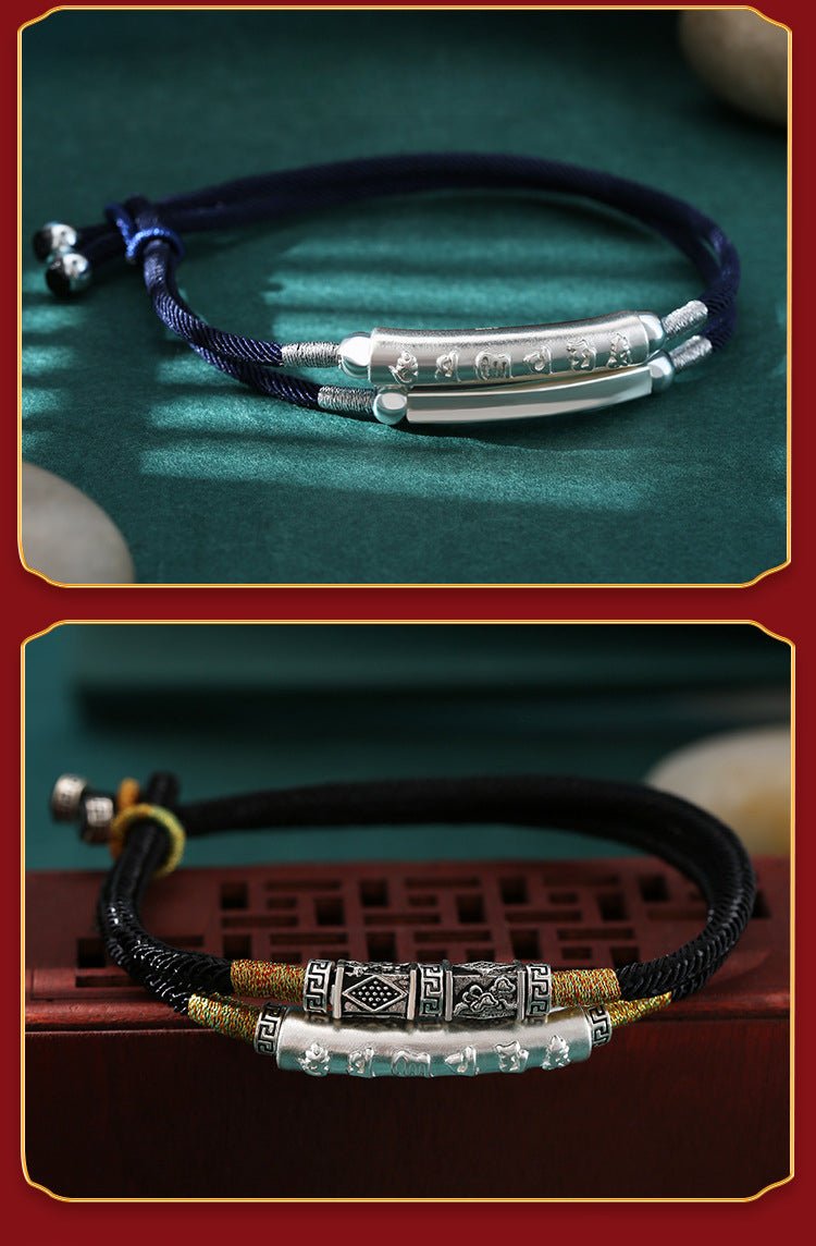999 Pure Silver Six Words Mantra Braided Bracelet Unisex Spiritual - STAR8S