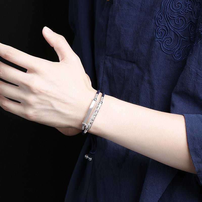 999 Pure Silver Six Words Mantra Braided Bracelet Unisex Spiritual - STAR8S