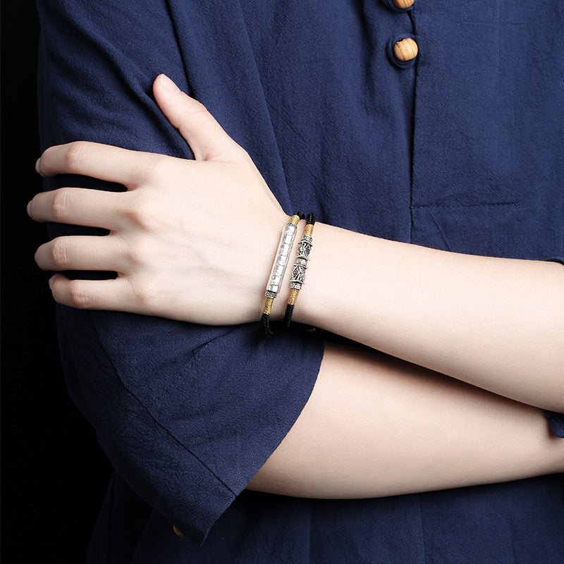 999 Pure Silver Six Words Mantra Braided Bracelet Unisex Spiritual - STAR8S