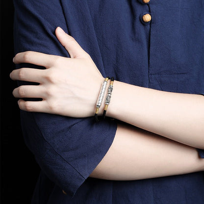 999 Pure Silver Six Words Mantra Braided Bracelet Unisex Spiritual - STAR8S