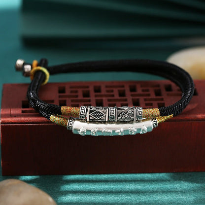 999 Pure Silver Six Words Mantra Braided Bracelet Unisex Spiritual - STAR8S