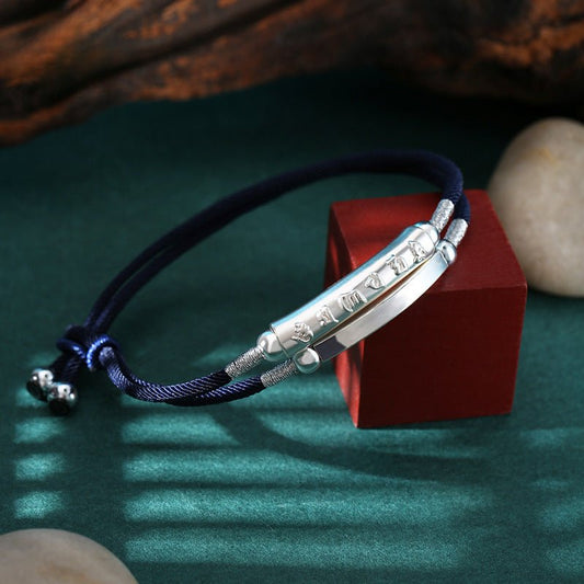 999 Pure Silver Six Words Mantra Braided Bracelet Unisex Spiritual - STAR8S