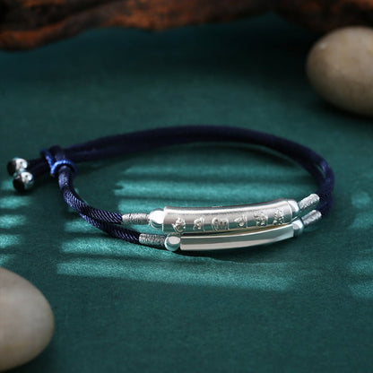 999 Pure Silver Six Words Mantra Braided Bracelet Unisex Spiritual - STAR8S