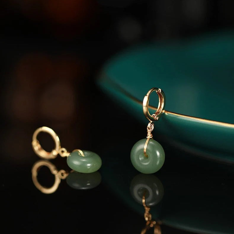 vintage hetian jade bread button earrings