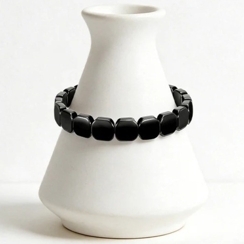natural black hematite stone bracelet for men raw iron ore crushed nugget beads asymmetric beaded bracelet y2k hip hop gothic punk rock wristband retro industrial stacking jewelry holiday gift