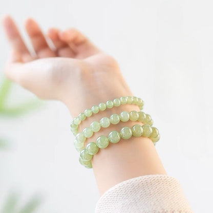 Hetian Jade Bead Bracelet – Elegant Light Luxury Beads with Premium Ice-Seed Jade, Adjustable for Women