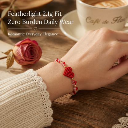 Handwoven Red Heart Macrame Bracelet for Women – Adjustable Bead Gift