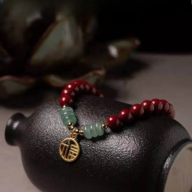 natural cinnabar & dongling jade blessing bracelet for natal year - star8s