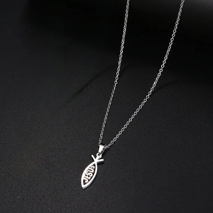 Stainless Steel Jesus Fish Pendant Necklace for Women Men Ichthys Christian Necklace Religious Faith Jewelry Gift Titanium Steel Holy Symbol O-Chain Choker Comfort Fit Silver Tone