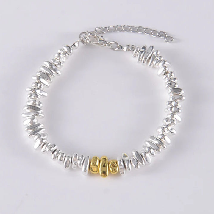 anti static bracelet for women men silver tone nugget bead bracelet irregular hematite stone shards strand stackable cute cheese nugget link chain winter static discharge jewelry light luxury minimalist birthday gift