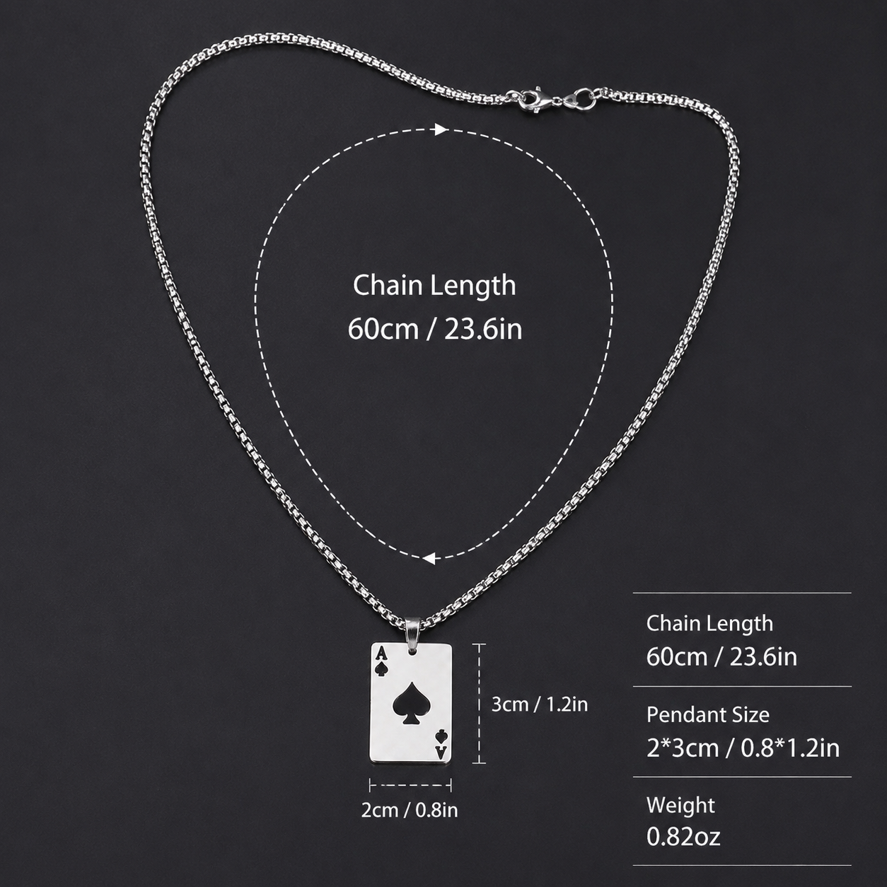 titanium steel ace of spades pendant necklace for men women unisex stainless steel playing poker card charm pendant hip hop streetwear box chain luck jewelry