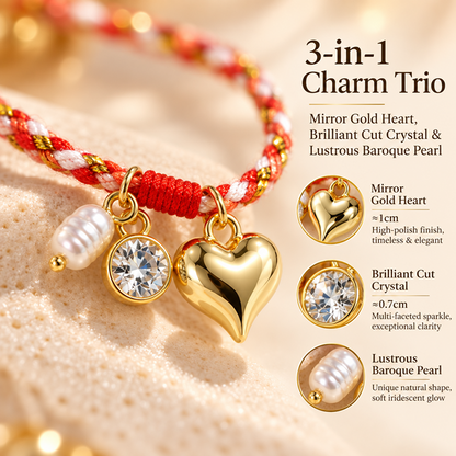 Adjustable Braided Cord Bracelet with Gold-Tone Heart Charm and Sliding Knot