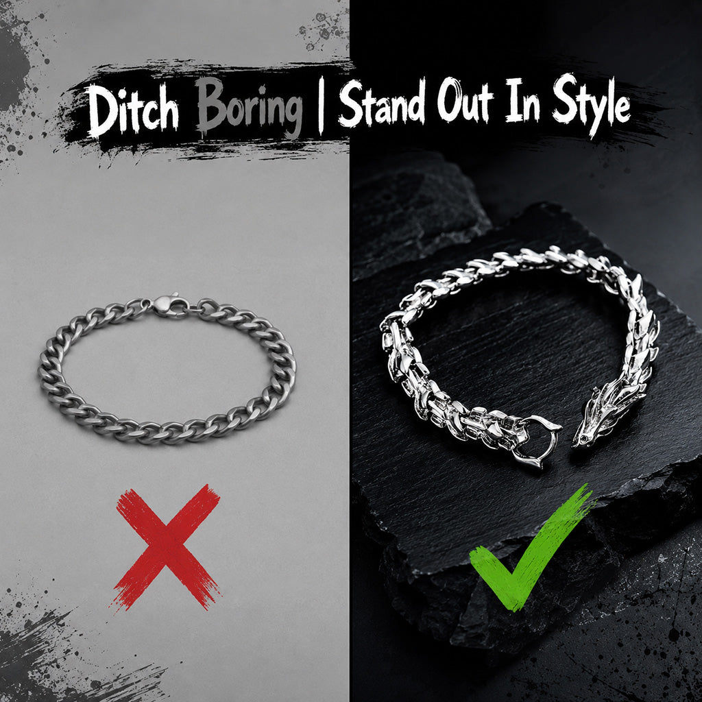 men's dragon head bracelet silver tone steel punk rock hip hop dragon bone link bracelet chinese zodiac dragon scaled bracelet heavy metal motorcyclist jewelry gift for boyfriend