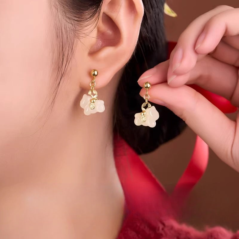 chinese zodiac horse jade coin earrings s925 silver gold-plated for women - star8s