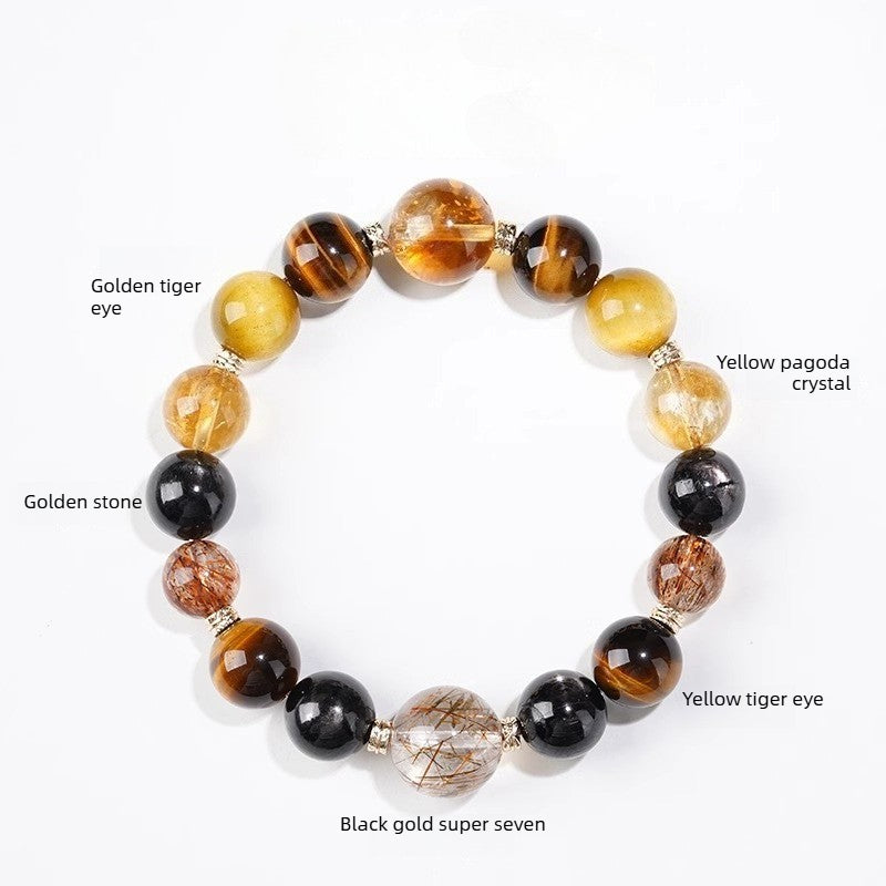 Tiger Eye Citrine Crystal Bracelet for Women – Natural Black Gold Super Seven Energy Bracelet - STAR8S