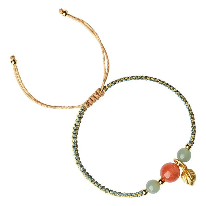 adjustable red string bracelet with south red agate & golden lotus charm – handmade chinese style for luck and prosperity - star8s
